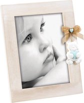 Mascagni - Baby fotolijst hout voor foto 13x18 met decoratie blauw van teddybeer en stoffen strik IF A957