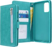 Housse Bookcase hoesje Samsung Galaxy S20 + - CaseBoutique - Unie Turquoise - Simili cuir - Avec poche zippée Compartiment à monnaie