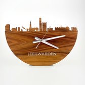 Skyline Klok Leeuwarden Notenhout - Ø 40 cm - Woondecoratie - Wand decoratie woonkamer - WoodWideCities