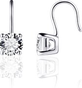 Jewels Inc. - Oorbellen - Oorhangers Solitaire gezet met Zirkonia - 7mmØ - Lengte 17mm - Gerhodineerd Zilver 925