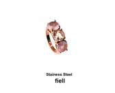Jira rose roestvrij staal goud kleurige ring met groenen steentjes maat 16