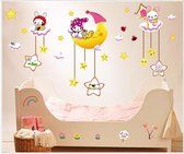 Vrolijke Maan Met Sterren Muursticker - Decoratie Stickers Muur & Wand - Voor Slaapkamer / Kinderkamer / Babykamer Jongens & Meisjes - Muurdecoratie Wanddecoratie