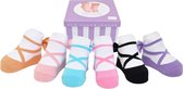 Ballerinas: doos met 6 paar sokjes voor baby meisje 0-12 maanden. Satijnen strikjes -Anti slip zooltjes-Kraamcadeau-Baby shower