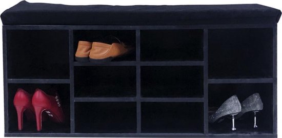 Schoenenkast hal bankje - open schoenenrek - zitkussen zwart - 103,5 x 35 x 55  cm | bol.com