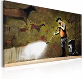 Schilderij - Banksy - Grot tekening , bruin , wanddecoratie , premium print op canvas