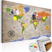 Afbeelding op kurk - World Map: Retro Style, Wereldkaart, Multikleur , 1luik
