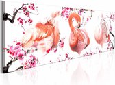 Schilderij - Schoonheid van Flamingo's , roze wit