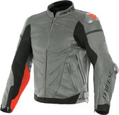 Dainese Super Race Charcoal Gray Gray Fluo Red Leather Motorcycle Jacket 46