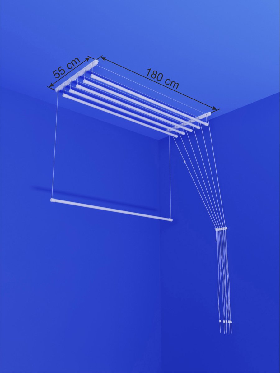 Heavy-duty Ruimtebesparend Plafond Droogrek- 6 stangen elk 180 cm lang