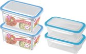 4x Voorraad/vershoudbakjes 0,75 en 2,5 liter transparant/blauw plastic/kunststof - Kiev - Luchtdicht/hermetisch afgesloten vershouddoos bakje - Mealprep - Maaltijden bewaren