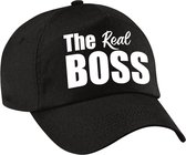 The real boss pet / cap zwart met witte letters voor dames - verkleedpet / feestpet
