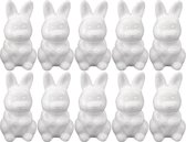 10x Piepschuim konijnen/hazen decoraties 8 cm hobby/knutselmateriaal - Knutselen DIY mini konijn/haas beschilderen - Pasen thema paaskonijnen/paashazen wit