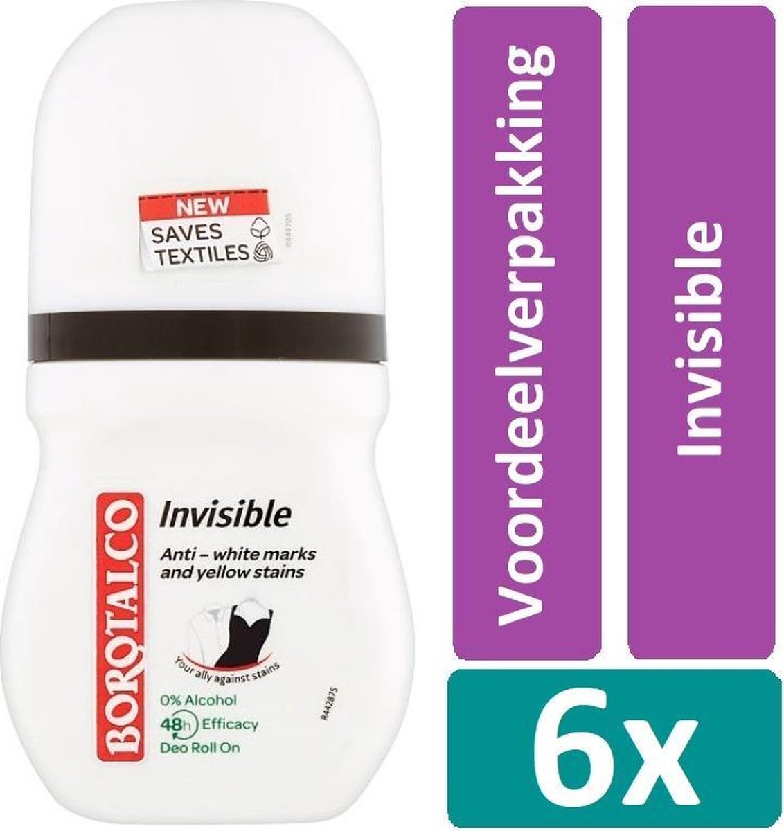 Borotalco Deodorant Roll On 50 ml Invisible 6 stuks Voordeelverpakking