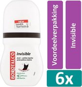 Bol.com Borotalco Deodorant Roll On 50 ml Invisible 6 stuks Voordeelverpakking aanbieding