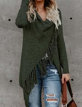 Gebreide Tassel Vest - Maat L - Army Groen - Bohemian Ibiza stijl