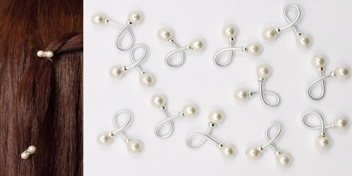 Haar binders met houten kralen kunstof parel wit