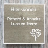 Naambordje voordeur steigerhout met witte of antraciete rand | houten naambord 20x20 cm
