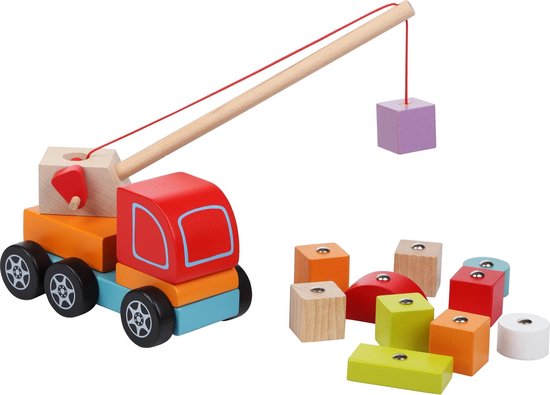 Afbeelding van het spel Cubika houten kraanwagen met blokken - magnetisch