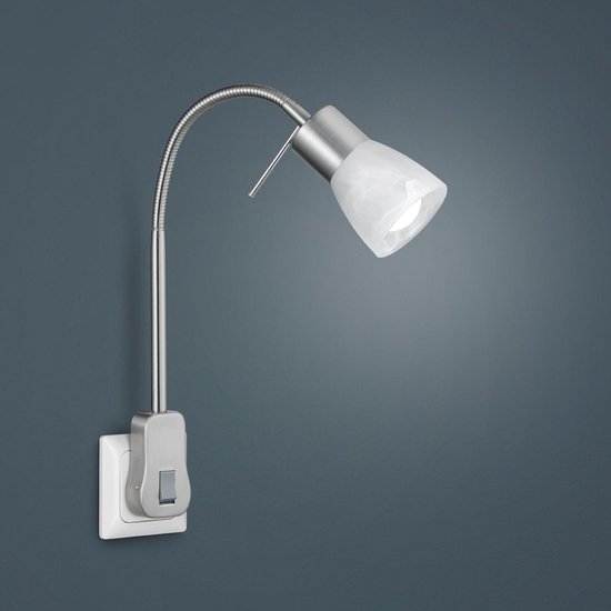 Stekkerlamp met Schakelaar - Trion Levino - E14 Fitting - 6W - Warm Wit 3000K - Mat Nikkel - Aluminium - BES LED
