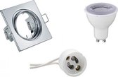 LED Spot Set - Trion - GU10 Fitting - Dimbaar - Inbouw Vierkant - Glans Chroom - 6W - Warm Wit 3000K - Kantelbaar 80mm - BSE