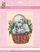 Volledige Borduurpakketen Volwassenen   -  Voorbedrukt   -  Borduurset  - Hobby en Creatief -  Puppy in tulpen 14x18cm