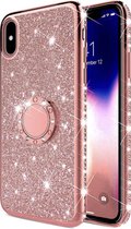 Apple iPhone X - iPhone XS Glitter Back cover - Roze - Soft TPU - Magneet