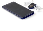 JACCET lederen Galaxy Note 10 sleeve - antraciet/zwart leer met blauw wolvilt - 100% Handgemaakt