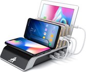 AXTIES® 5-in-1 Oplaadstation met Draadloze Qi Oplader - Geschikt voor Apple iPhone / iPad / Samsung / LG / Huawei - Docking Station - Oplaad Dock voor Mobiele Telefoon en Tablet- Snel Lader - Draadloos Snellader - Wireless Fast Charger