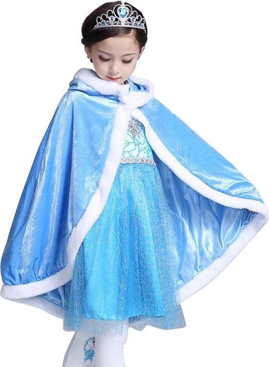 Elsa cape blauw Elsa jurk bont 116-122 (120) prinsessenjurk verkleedkleding + GRATIS kroon