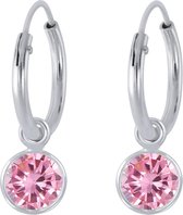 Joy|S - Zilveren kristal bedel (4 mm) oorbellen roze oorringen