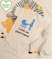 Rompercity - Design Romper Laten we gaan Mama! - Blauw / Biologisch Katoen / Geboorte Cadeau / Maat 62-68