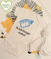 Rompercity - Design Romper Ik heb Honger Mama! - Blauw / Biologisch Katoen / Geboorte Cadeau / Maat 50-56