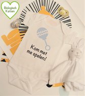 Rompercity - Design Romper Kom met me Spelen! - Zilver-Grijs / Biologisch Katoen / Geboorte Cadeau / Maat 50-56