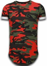 TONY BACKER Known Camouflage T-shirt - Long Fit Shirt Army - Rood - Maten: M