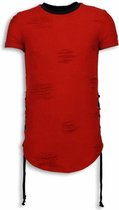 Destroyed Look T-Shirt - Ribbon Long Fit Sweater - Rood