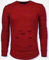 Ribbel Schoulder Trui - Damaged Pocket Sweater - Rood