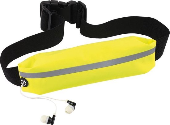 Geel hardloop heuptasje/buideltasje 24 x 4,2 cm - Reflecterend - Spatwaterdicht - Gele heuptassen/fanny pack voor op reis/onderweg