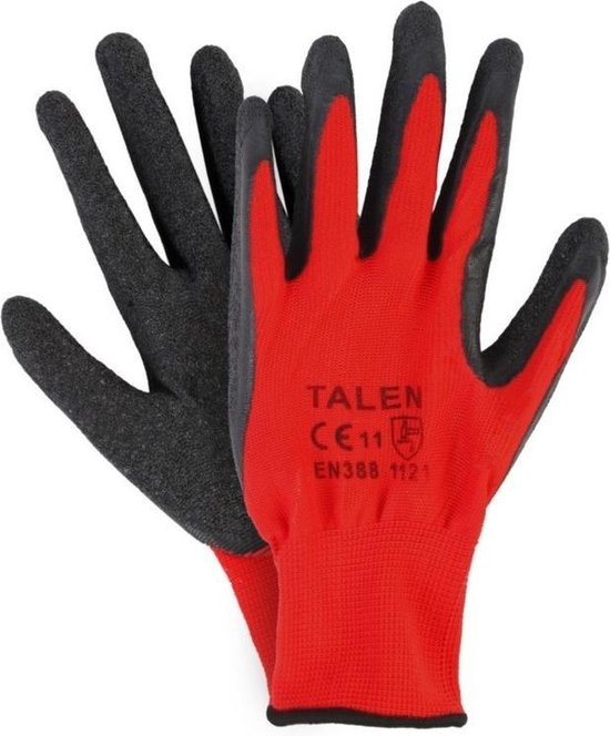 Rode/zwarte werkhandschoenen met latex coating 6 paar maat XL -  Werkhandschoenen -... | bol