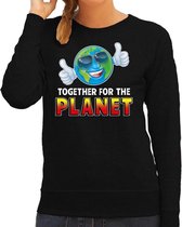 Funny emoticon sweater Together for the planet zwart dames XS