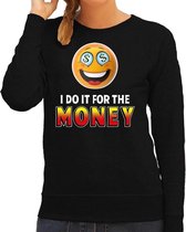Funny emoticon sweater I do it for the money zwart dames XS