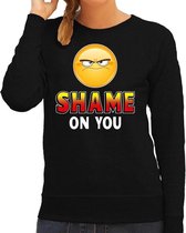 Funny emoticon sweater Shame on you zwart dames XS