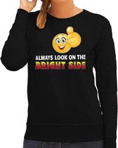 Funny emoticon sweater Always look the bright side zwart dames L