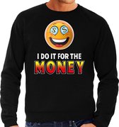 Funny emoticon sweater I do it for the money zwart heren S (48)