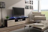 EVORA Hoogglans TV Meubel - Inclusief LED - Beige / Wenge Oak - 195cm - Modern Design