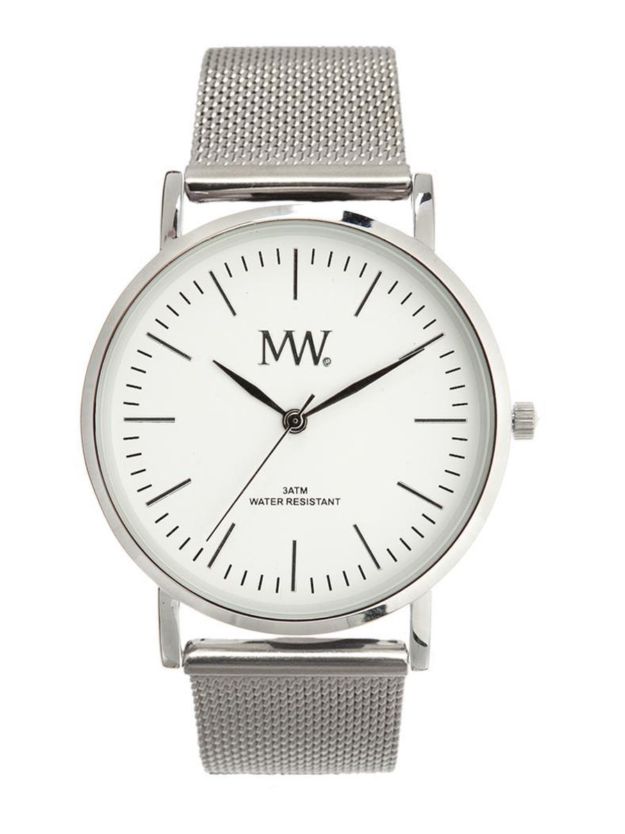 MW Horloge Flat Style Silver Mesh White Dial
