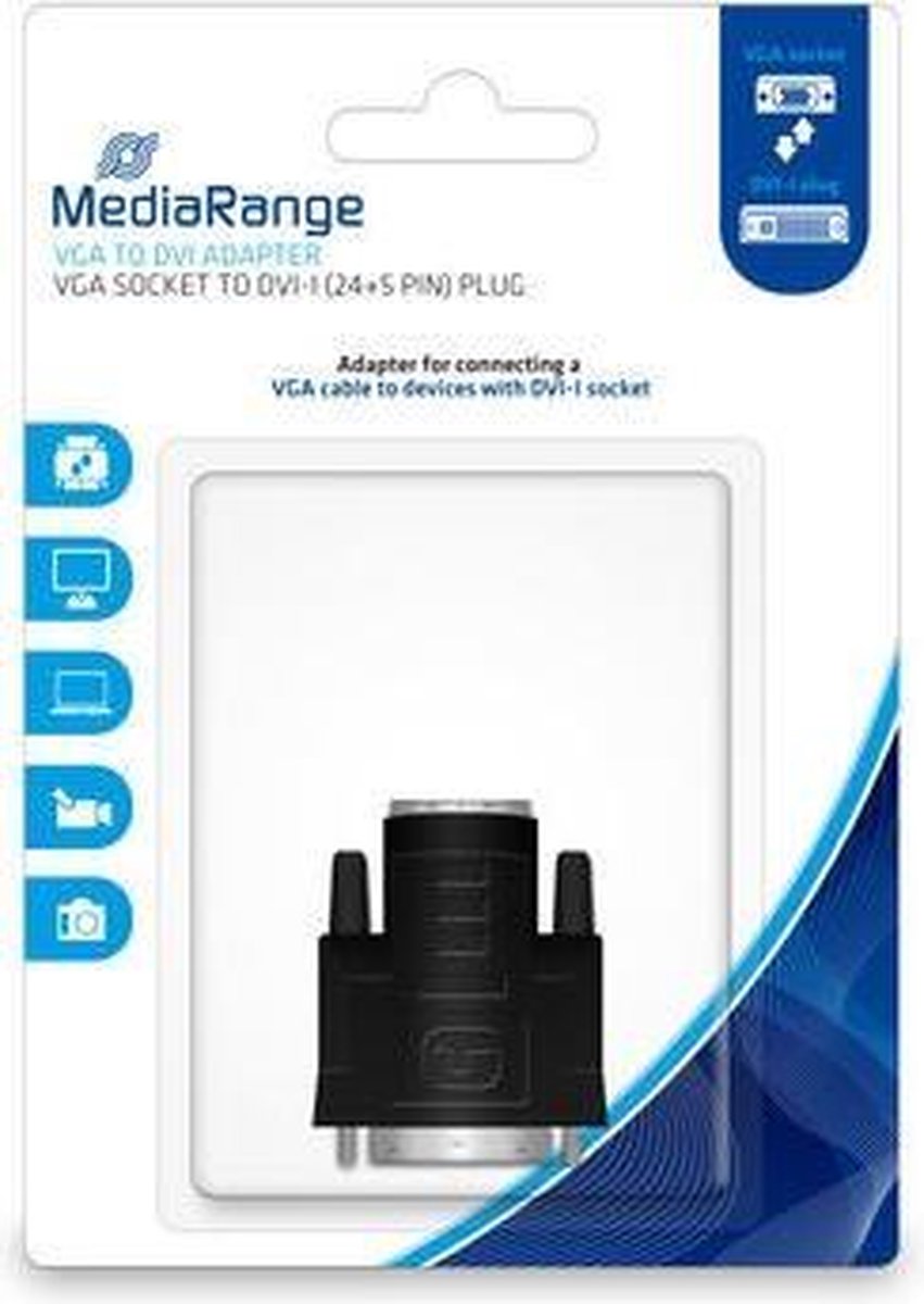 VGA naar DVI Adapter, vergulde contacten, VGA-contrastekker/DVI-I-stekker (24+5-polig)