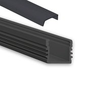 Zwart led profiel met zwarte afdekkap - 2 x 1 meter - geschikt voor LED strips tot 12,4mm - 2 montageklemmen - 2 zwarte eindkapjes - uniek lichteffect - zwart design