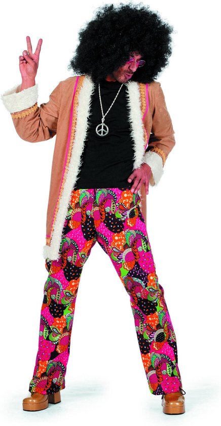 Wilbers & Wilbers - Hippie Kostuum - Hippie Lang Spliffy - Man - Roze, Bruin - Maat 60 - Carnavalskleding - Verkleedkleding