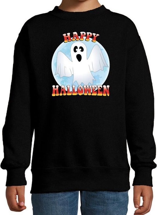 Happy Halloween spook verkleed sweater zwart voor kinderen - horror spook trui / kleding / kostuum 7-8 jaar (122/128)