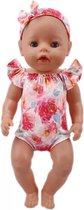 Poppenkleertjes - Geschikt voor Baby Born - Badpak met haarband - Roze met bloemetjes - Zwemkleding
